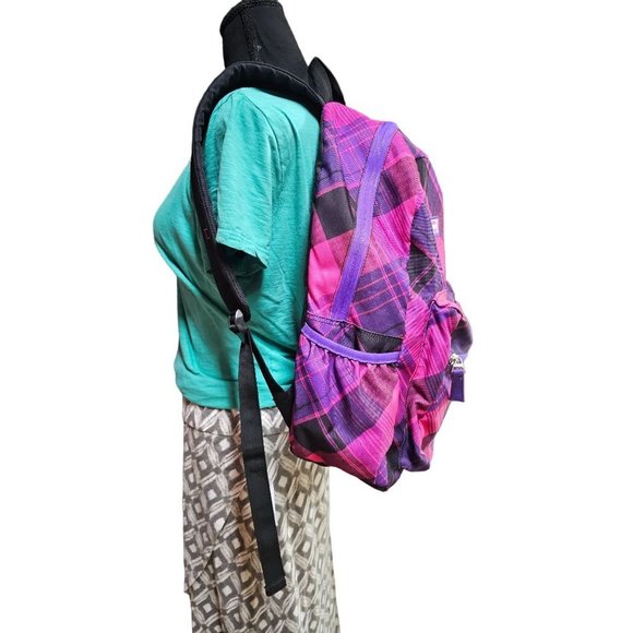 Levi's Pink Purple and Blackd Plaid Multiplex Backpack Tote Bag - Picture 5 of 10